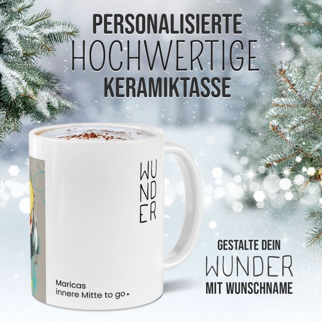 Weihnachtstasse - WeihnachtsWUNDER - be happy - mit Name - Wei&szlig;