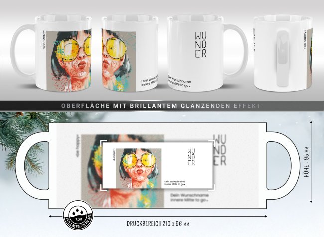 Weihnachtstasse - WeihnachtsWUNDER - be happy - mit Name - Wei&szlig;