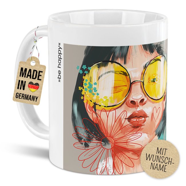 Weihnachtstasse - WeihnachtsWUNDER - be happy - mit Name - Wei&szlig;