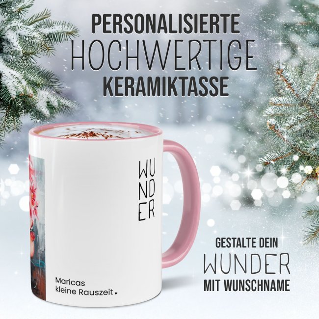 Weihnachtstasse - WeihnachtsWUNDER - dreams - mit Name - Innen &amp; Henkel Rosa