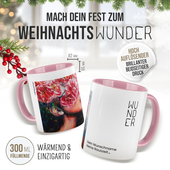 Weihnachtstasse - WeihnachtsWUNDER - dreams - mit Name - Innen &amp; Henkel Rosa