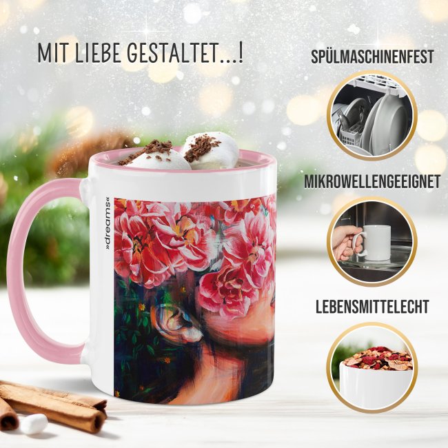 Weihnachtstasse - WeihnachtsWUNDER - dreams - mit Name - Innen &amp; Henkel Rosa