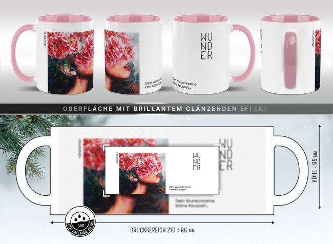Weihnachtstasse - WeihnachtsWUNDER - dreams - mit Name - Innen &amp; Henkel Rosa