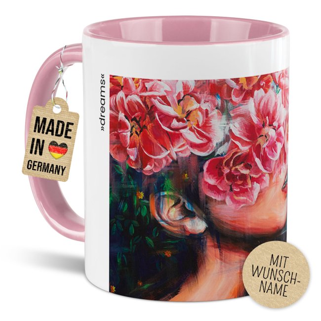 Weihnachtstasse - WeihnachtsWUNDER - dreams - mit Name - Innen &amp; Henkel Rosa