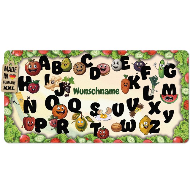 Tischset f&uuml;r Kinder - Alphabet Essen - mit Name - 2 Gr&ouml;&szlig;en