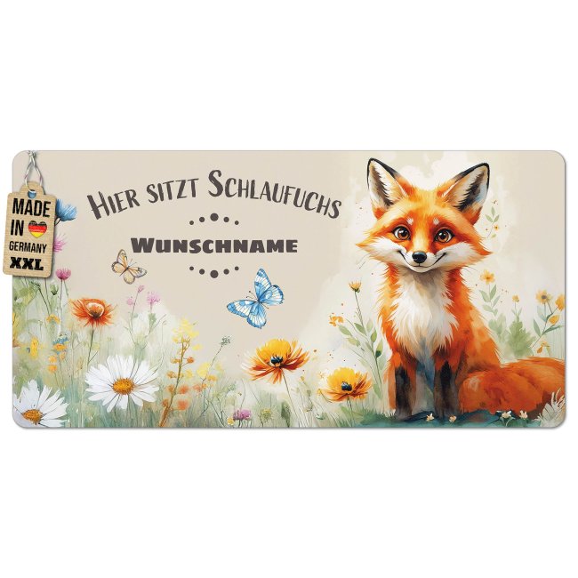Tischset f&uuml;r Kinder - Hier sitzt Schlaufuchs - mit Name - 2 Gr&ouml;&szlig;en