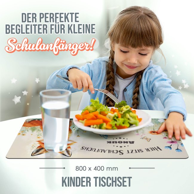 Tischset f&uuml;r Kinder - Hier sitzt Schlaufuchs - mit Name - 2 Gr&ouml;&szlig;en