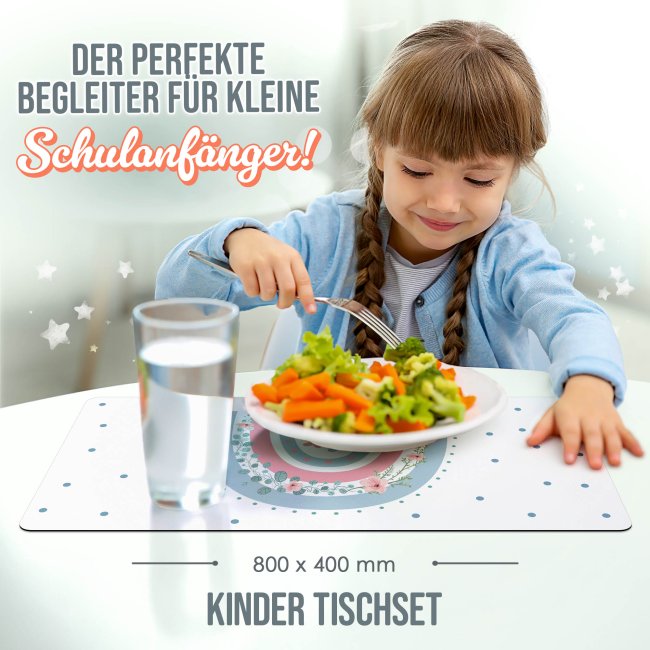Tischset f&uuml;r Kinder - Regenbogen rosa - mit Name - 2 Gr&ouml;&szlig;en