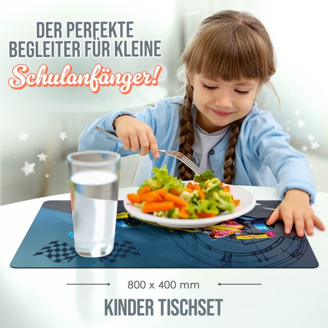 Tischset f&uuml;r Kinder - Rennauto - mit Name - 2 Gr&ouml;&szlig;en