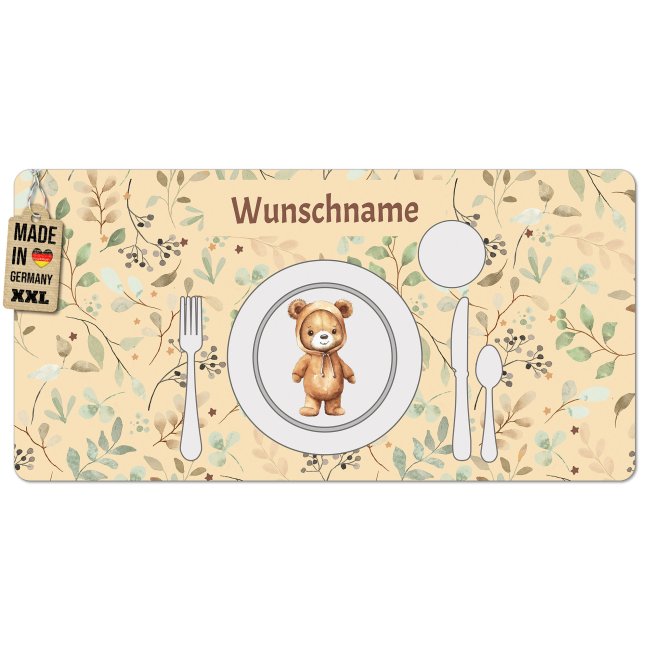 Tischset f&uuml;r Kinder - B&auml;r - mit Name - 2 Gr&ouml;&szlig;en
