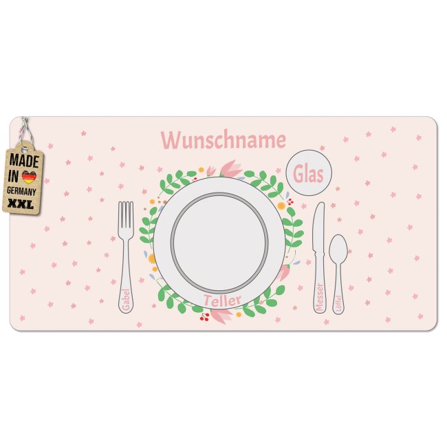 Tischset f&uuml;r Kinder - Blumenkranz - mit Name - 2 Gr&ouml;&szlig;en