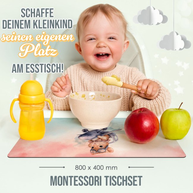 Tischset f&uuml;r Kinder - Hamster im Flugzeug - mit Name - 2 Gr&ouml;&szlig;en