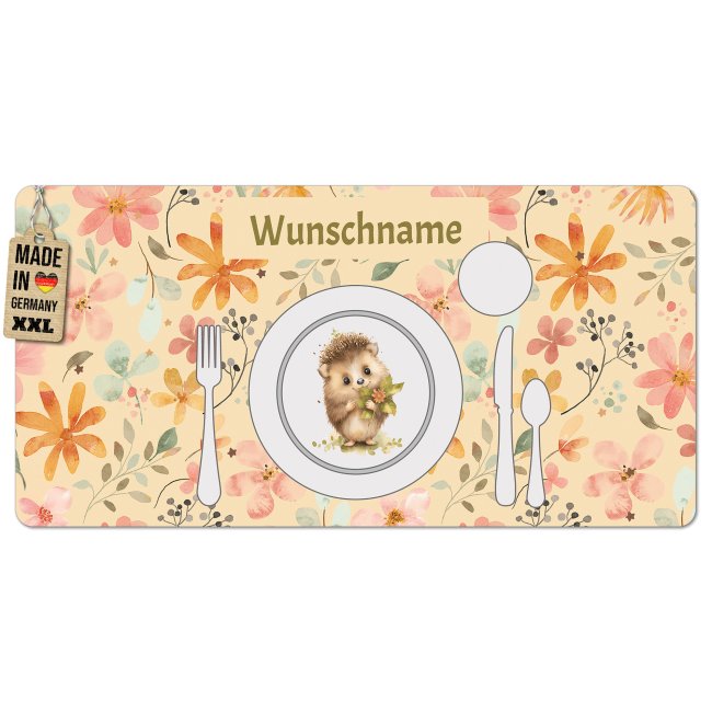 Tischset f&uuml;r Kinder - Igel - mit Name - 2 Gr&ouml;&szlig;en