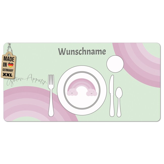 Tischset f&uuml;r Kinder - Regenbogen - mit Name - 2 Gr&ouml;&szlig;en