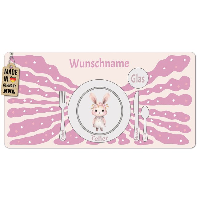 Tischset f&uuml;r Kinder - Hase - mit Name - 2 Gr&ouml;&szlig;en
