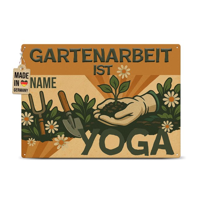 Outdoorschild Garten - Gartenarbeit ist Yoga - mit Name - in 2 Gr&ouml;&szlig;en