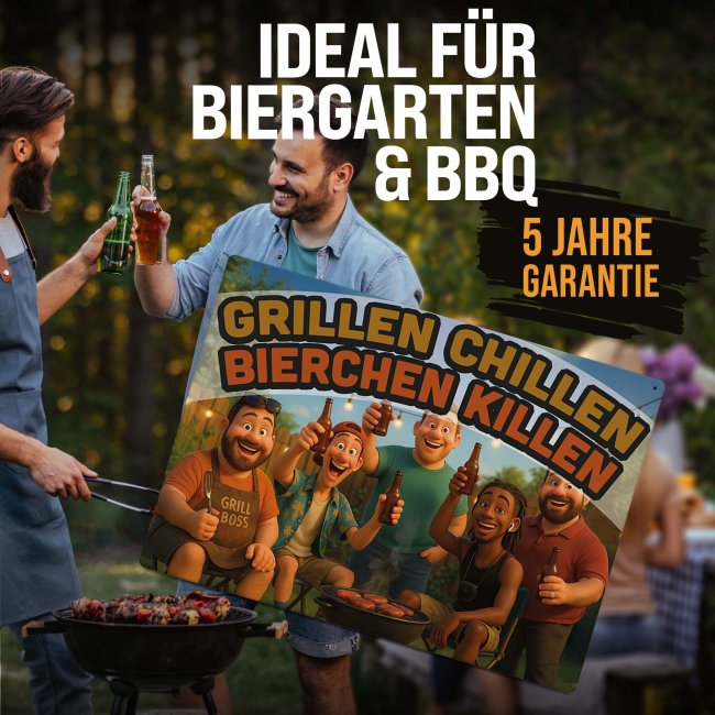 Outdoorschild Grillen - Grillen Chillen, Bierchen killen -  in 2 Gr&ouml;&szlig;en