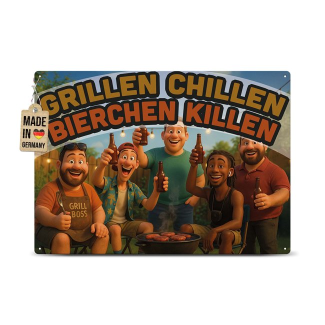 Outdoorschild Grillen - Grillen Chillen, Bierchen killen -  in 2 Gr&ouml;&szlig;en