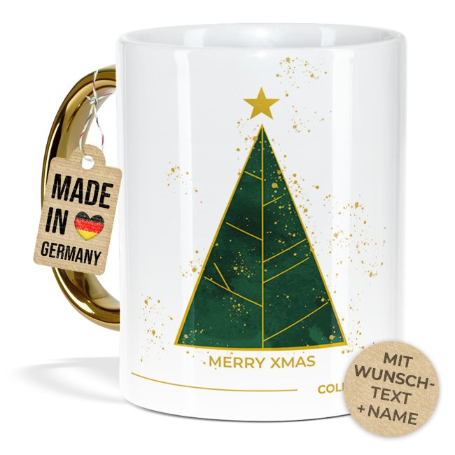 Weihnachtstasse mit Goldhenkel - Collecting Moments 2025 No. 01 - Tannenbaum - mit Text