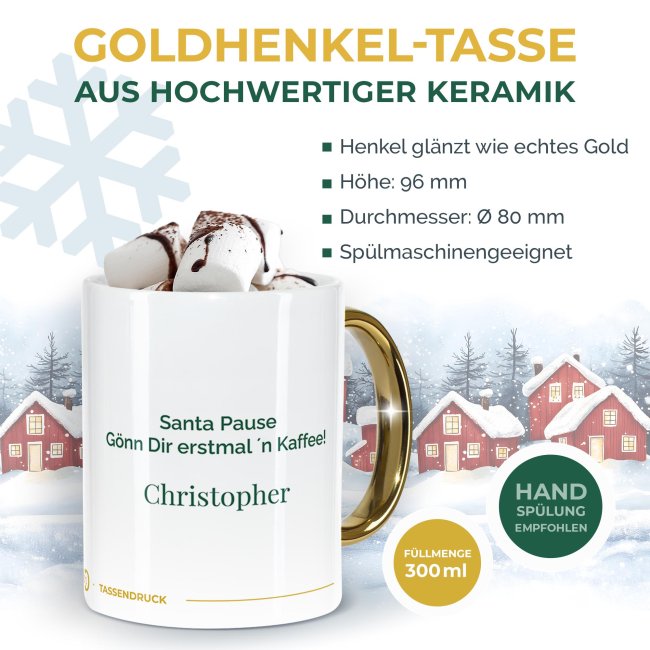 Weihnachtstasse mit Goldhenkel - Collecting Moments 2025 No. 01 - Tannenbaum - mit Text