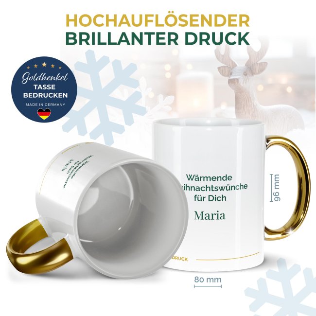 Weihnachtstasse mit Goldhenkel - Collecting Moments 2025 No. 01 - Tannenbaum - mit Text