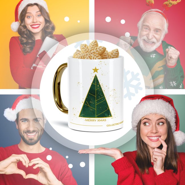 Weihnachtstasse mit Goldhenkel - Collecting Moments 2025 No. 01 - Tannenbaum - mit Text