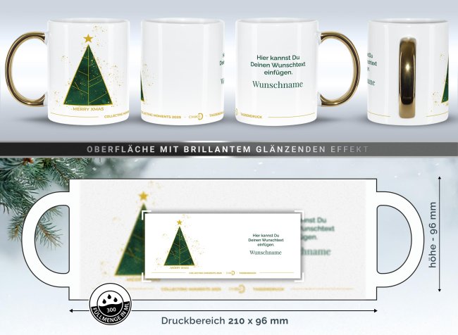 Weihnachtstasse mit Goldhenkel - Collecting Moments 2025 No. 01 - Tannenbaum - mit Text