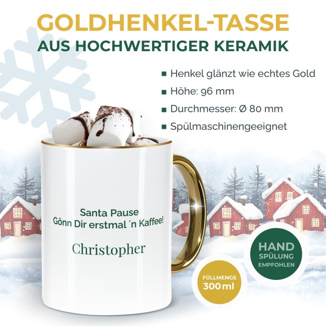 Weihnachtstasse mit Goldhenkel - Tannenbaum - mit Text