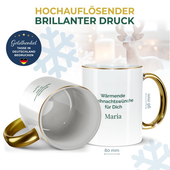 Weihnachtstasse mit Goldhenkel - Tannenbaum - mit Text