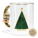 Weihnachtstasse mit Goldhenkel - Tannenbaum - mit Text