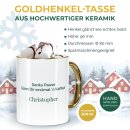 Weihnachtstasse mit Goldhenkel - Tannenbaum - mit Text