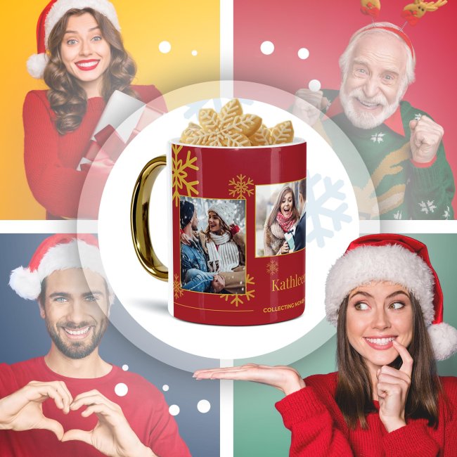 Weihnachtstasse mit Goldhenkel - Collecting Moments 2025 No. 02 - Fotocollage mit 4 Fotos und Name
