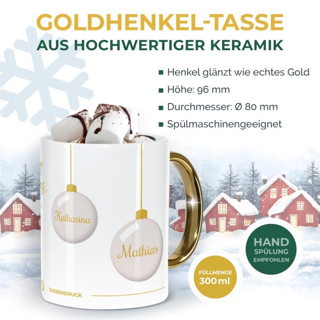 Weihnachtstasse mit Goldhenkel - Collecting Moments 2025 No. 03 - Kugeln - mit Namen