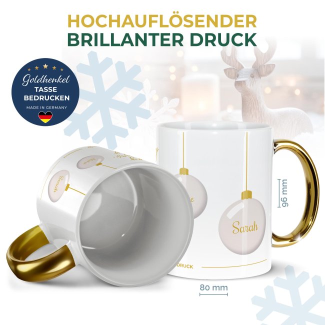 Weihnachtstasse mit Goldhenkel - Collecting Moments 2025 No. 03 - Kugeln - mit Namen