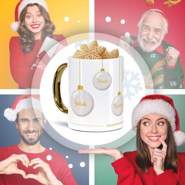 Weihnachtstasse mit Goldhenkel - Collecting Moments 2025 No. 03 - Kugeln - mit Namen