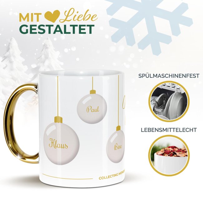 Weihnachtstasse mit Goldhenkel - Collecting Moments 2025 No. 03 - Kugeln - mit Namen