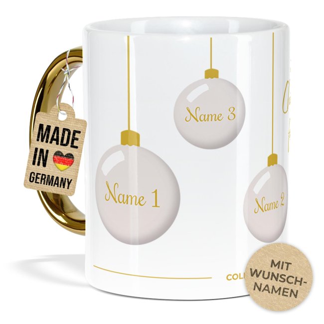 Weihnachtstasse mit Goldhenkel - Collecting Moments 2025 No. 03 - Kugeln - mit Namen