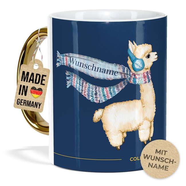 Weihnachtstasse mit Goldhenkel - Collecting Moments 2025 No. 04 - Alpaka - mit Name