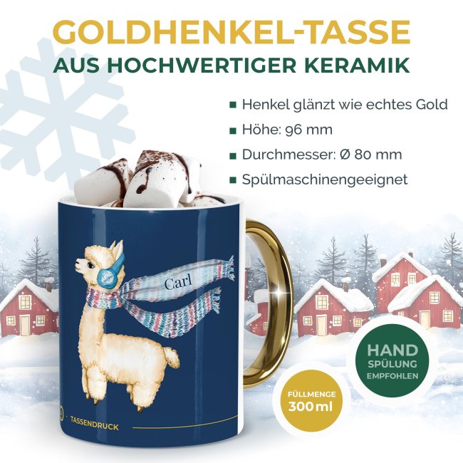 Weihnachtstasse mit Goldhenkel - Collecting Moments 2025 No. 04 - Alpaka - mit Name
