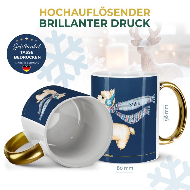 Weihnachtstasse mit Goldhenkel - Collecting Moments 2025 No. 04 - Alpaka - mit Name