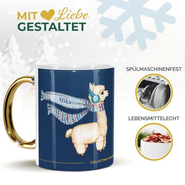 Weihnachtstasse mit Goldhenkel - Collecting Moments 2025 No. 04 - Alpaka - mit Name