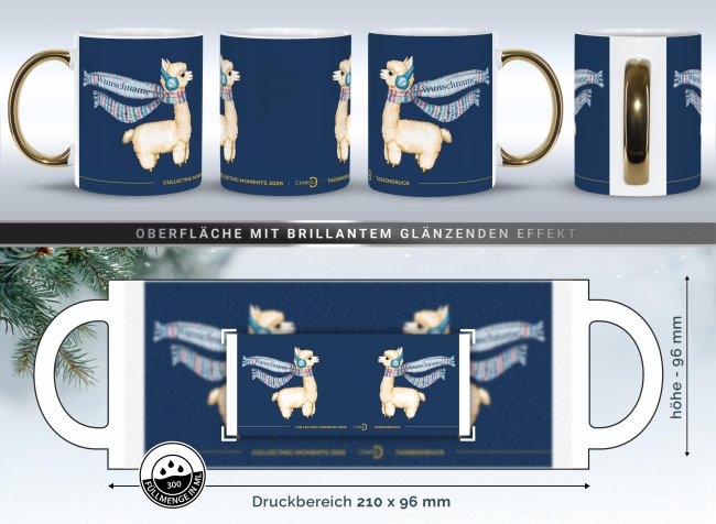 Weihnachtstasse mit Goldhenkel - Collecting Moments 2025 No. 04 - Alpaka - mit Name