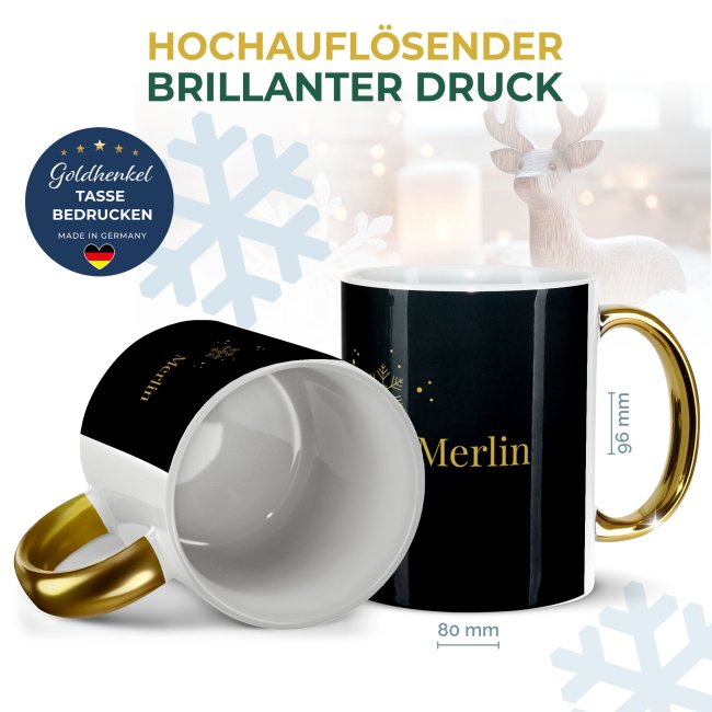 Weihnachtstasse mit Goldhenkel - Collecting Moments 2025 No. 06 - Schneeflocke - mit Name