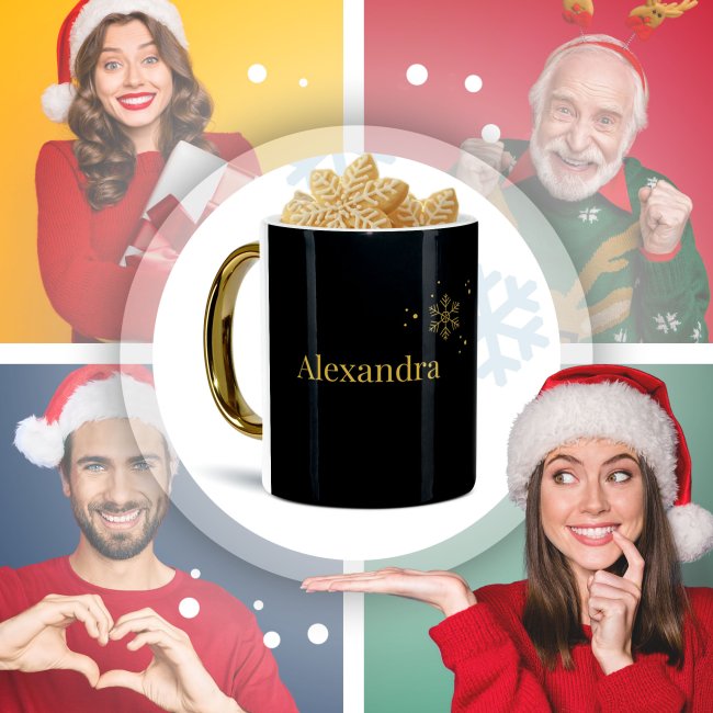Weihnachtstasse mit Goldhenkel - Collecting Moments 2025 No. 06 - Schneeflocke - mit Name