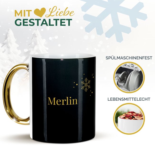Weihnachtstasse mit Goldhenkel - Collecting Moments 2025 No. 06 - Schneeflocke - mit Name