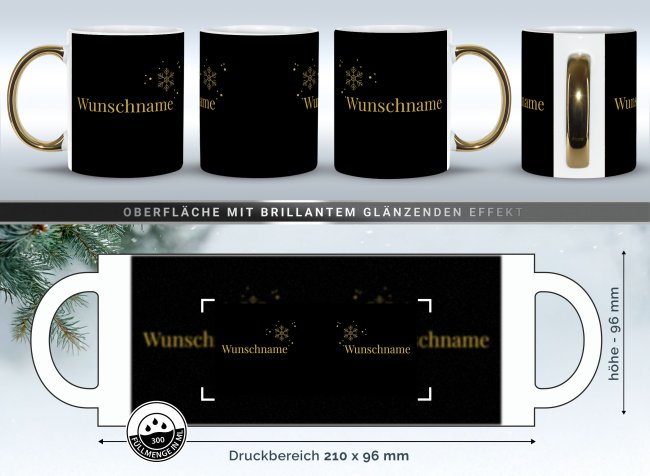 Weihnachtstasse mit Goldhenkel - Collecting Moments 2025 No. 06 - Schneeflocke - mit Name