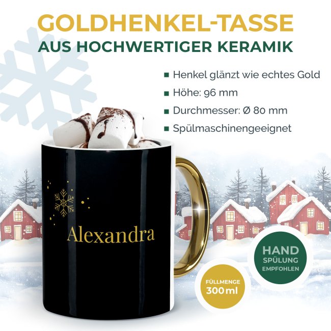 Weihnachtstasse mit Goldhenkel - Collecting Moments 2025 No. 06 - Schneeflocke - mit Name