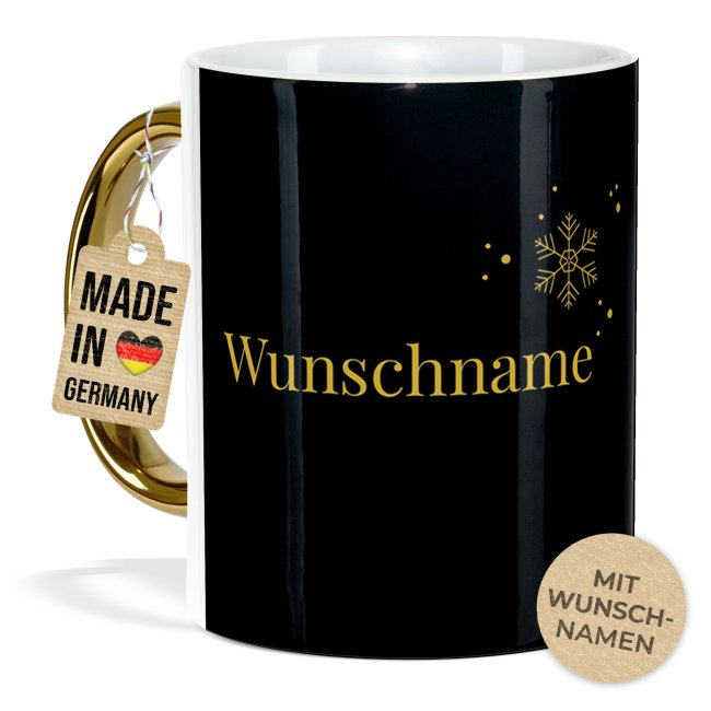Weihnachtstasse mit Goldhenkel - Collecting Moments 2025 No. 06 - Schneeflocke - mit Name