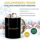 Weihnachtstasse mit Goldhenkel - Schneeflocke - mit Name