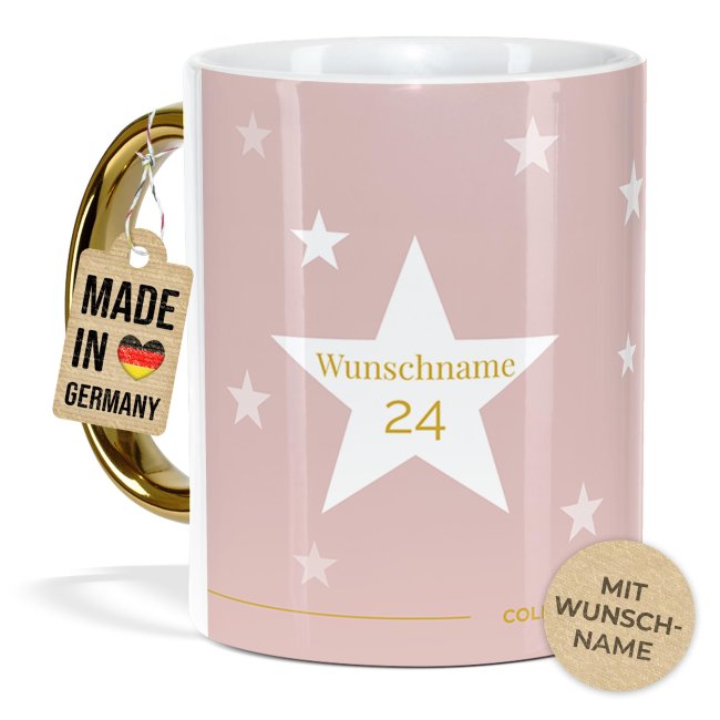 Weihnachtstasse mit Goldhenkel - Collecting Moments 2025 No. 07 - Sterne - mit Name